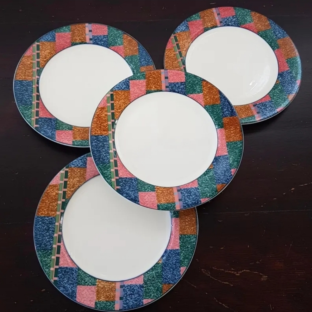 Victoria & Beale Heritage 4pc Salad Plates Set - Retro Geometric Marbled